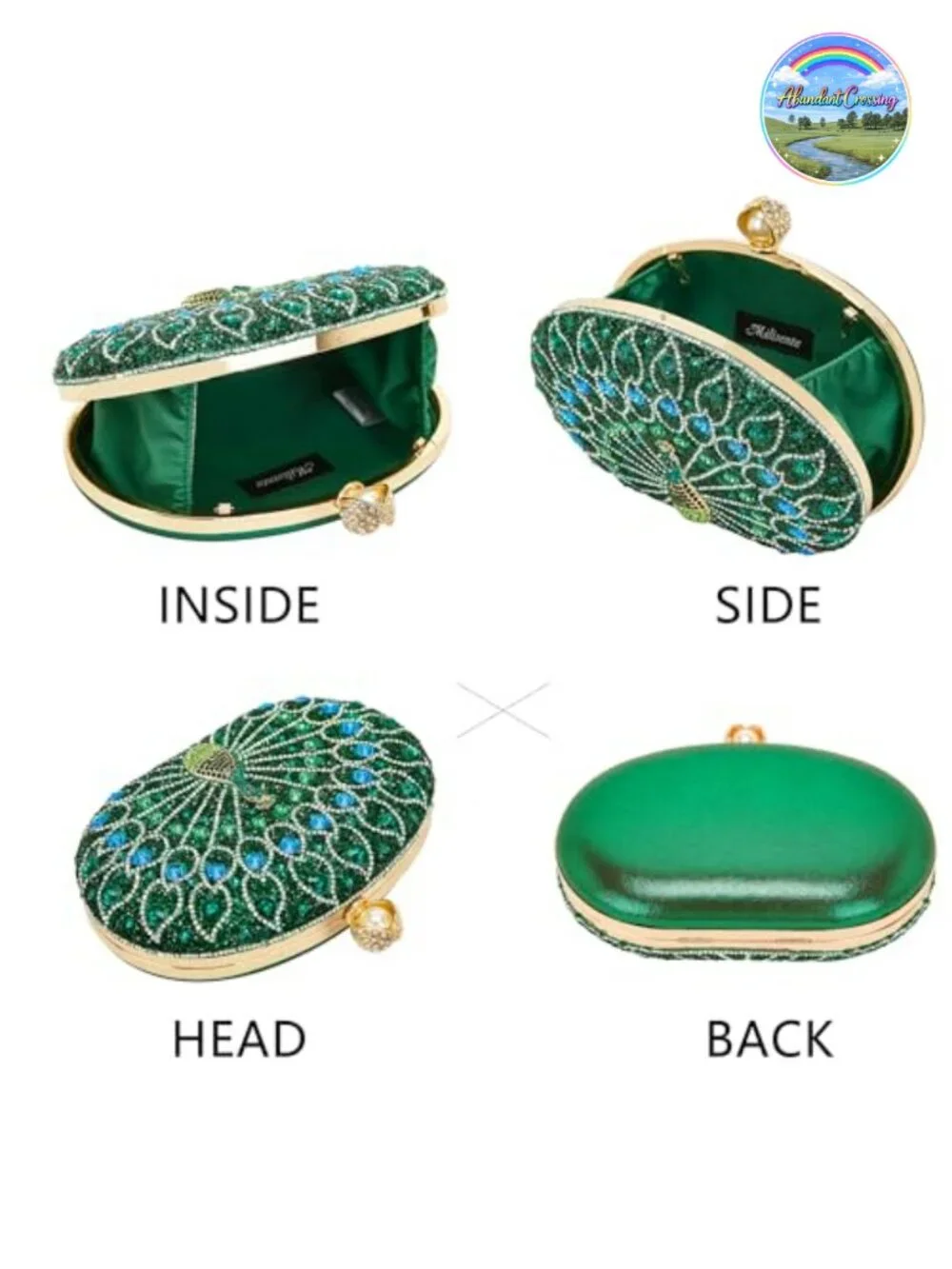 Crystal Gemstone Clutch Evening Bag Gold Metal Frame Chain Crossbody